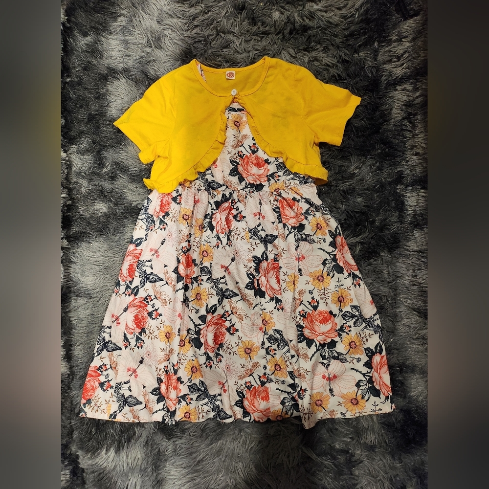 Toddler Girls 2 Pieces Flora Patterned Dress and Cardigan.